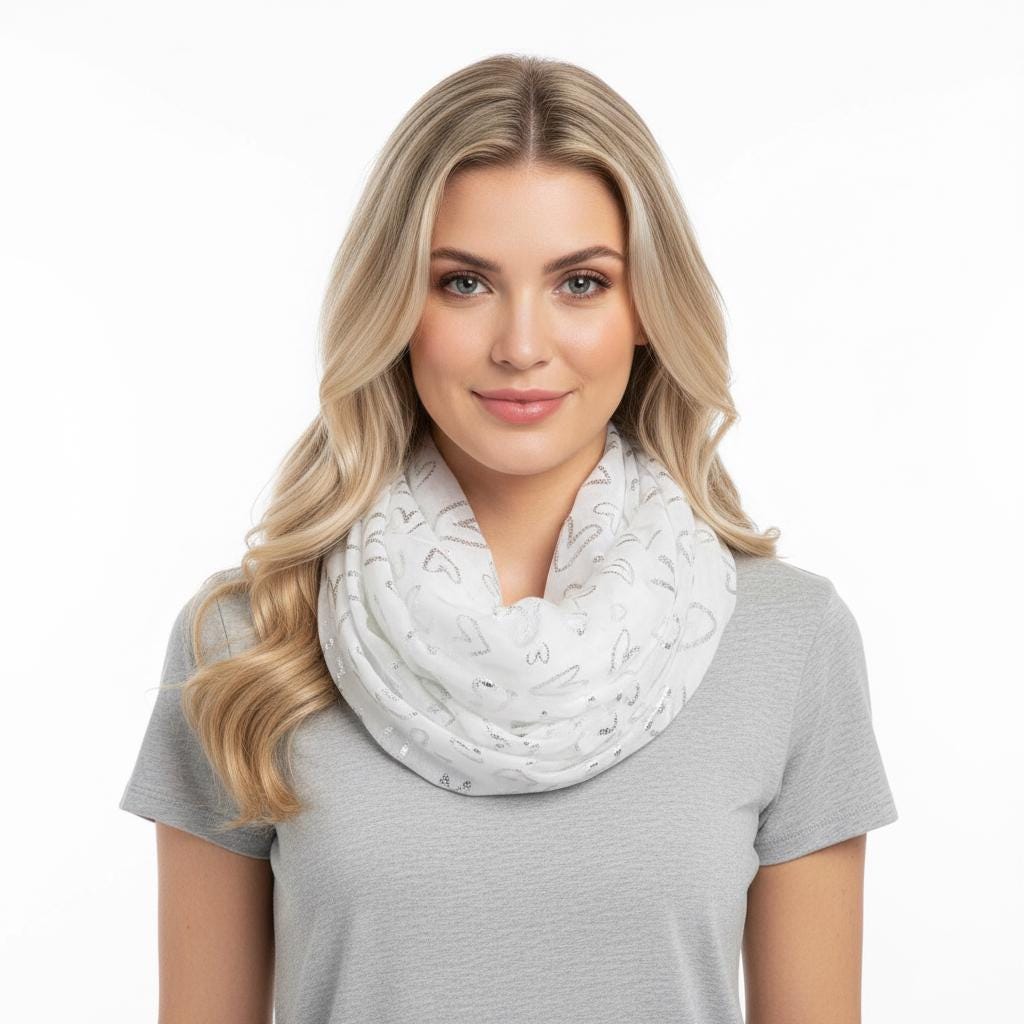 Lightweight Glitter Love Heart Snood Infinity Scarf Comes with a gift bag