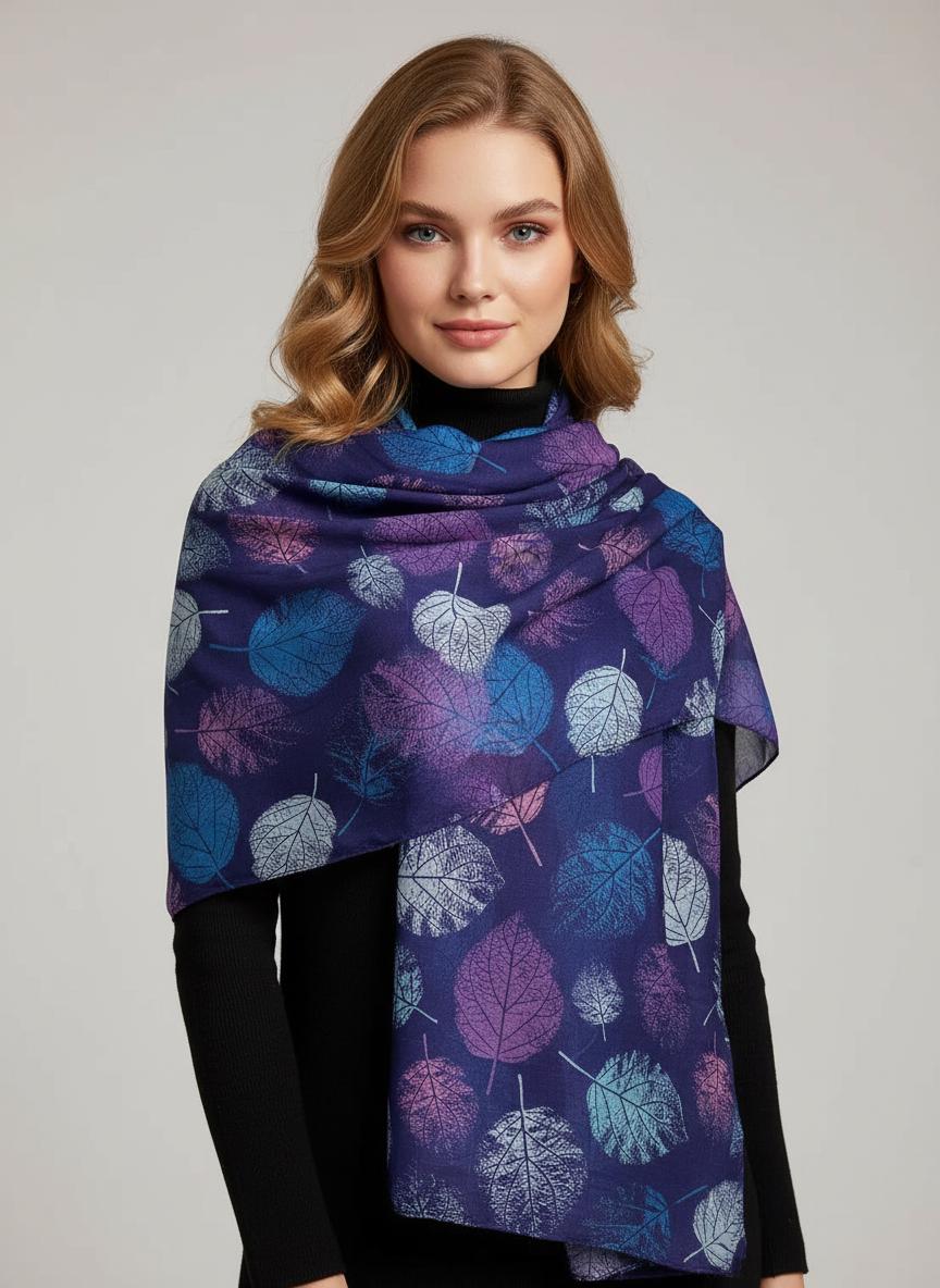 Leaf Print Scarf: Lightweight Fashion Wrap, Tropical Style Comes with a gift bag