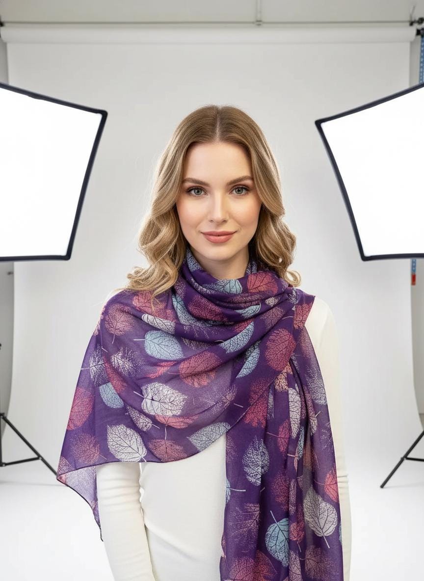 Leaf Print Scarf: Lightweight Fashion Wrap, Tropical Style Comes with a gift bag