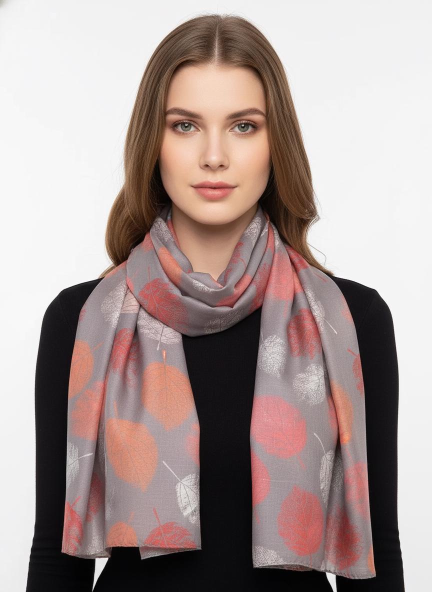 Leaf Print Scarf: Lightweight Fashion Wrap, Tropical Style Comes with a gift bag