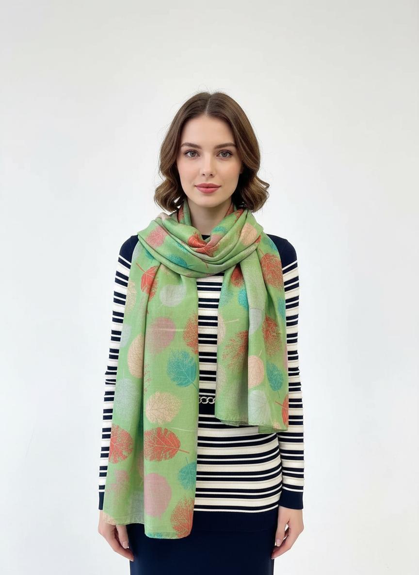 Leaf Print Scarf: Lightweight Fashion Wrap, Tropical Style Comes with a gift bag