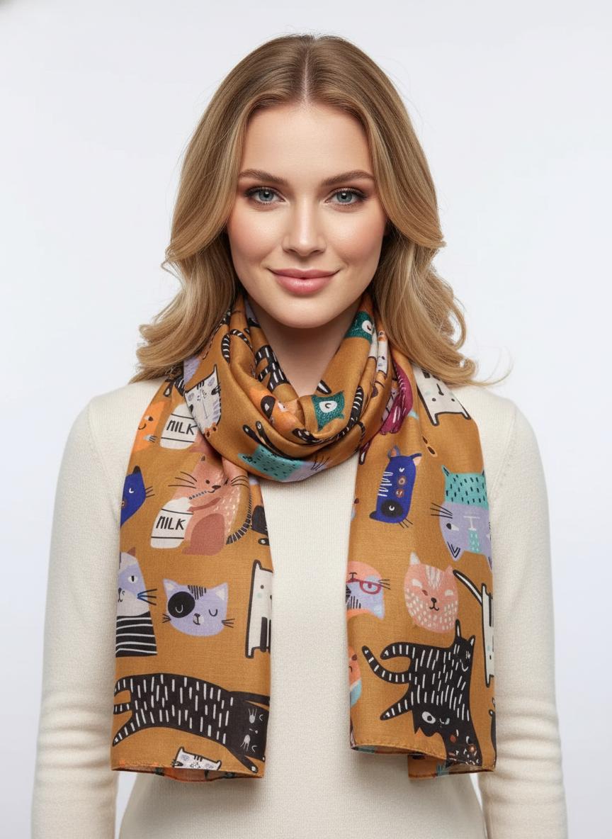 Cute Cat Print Shawl Wrap Scarf All Seasons Scarves For Cat Lovers Comes with a gift bag