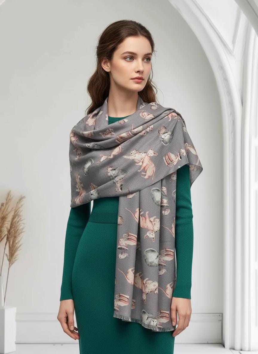Cat Print Scarf All Seasons Shawl Wrap For Cat Lovers Comes with a gift bag