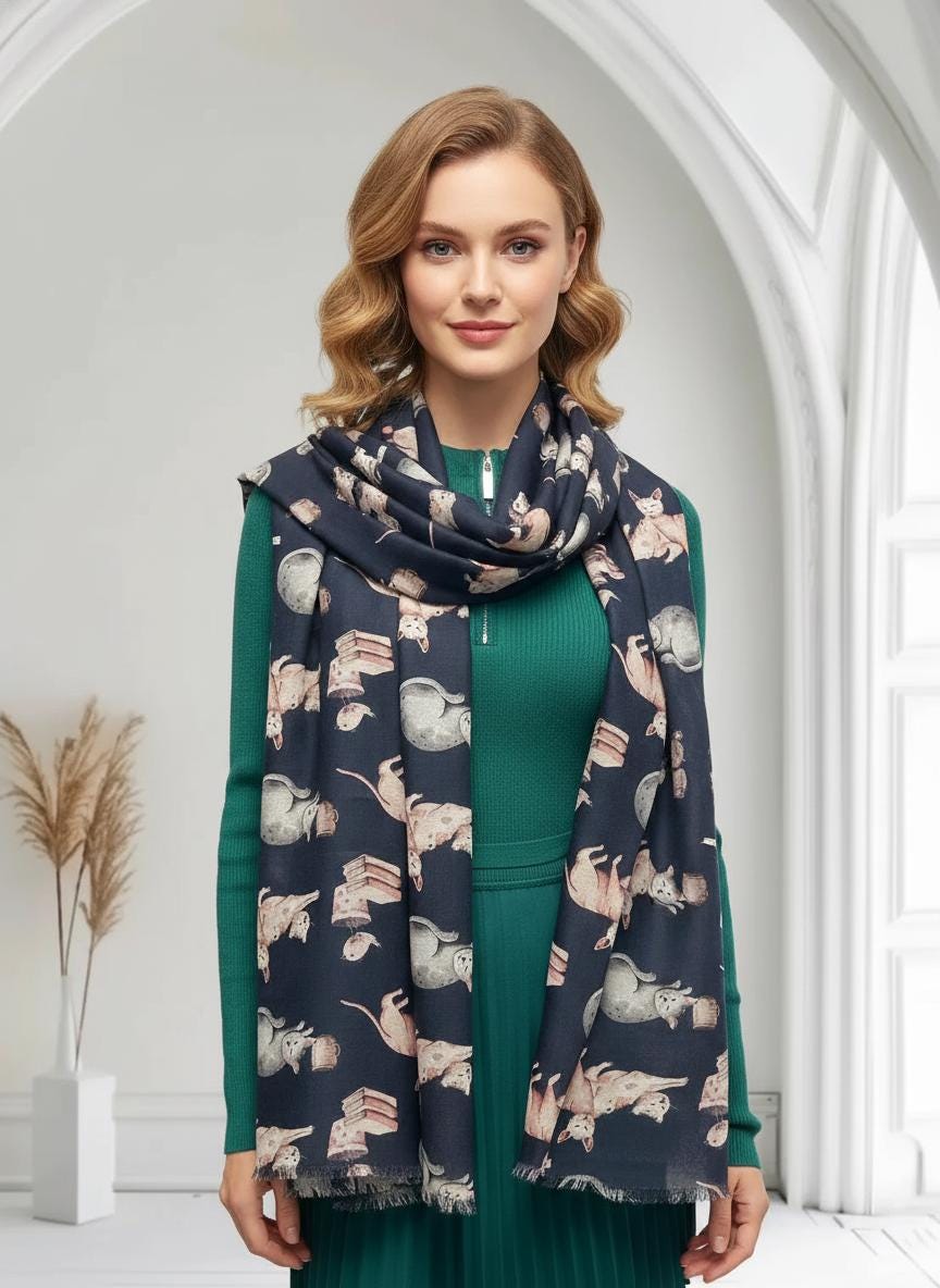 Cat Print Scarf All Seasons Shawl Wrap For Cat Lovers Comes with a gift bag