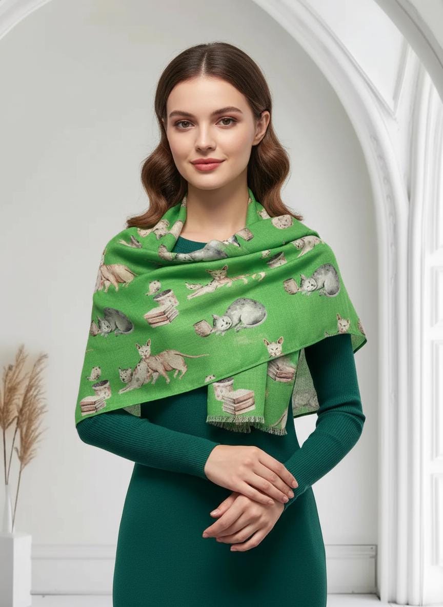 Cat Print Scarf All Seasons Shawl Wrap For Cat Lovers Comes with a gift bag