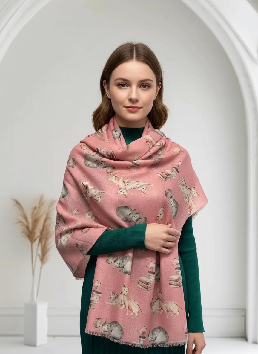 Cat Print Scarf All Seasons Shawl Wrap For Cat Lovers Comes with a gift bag