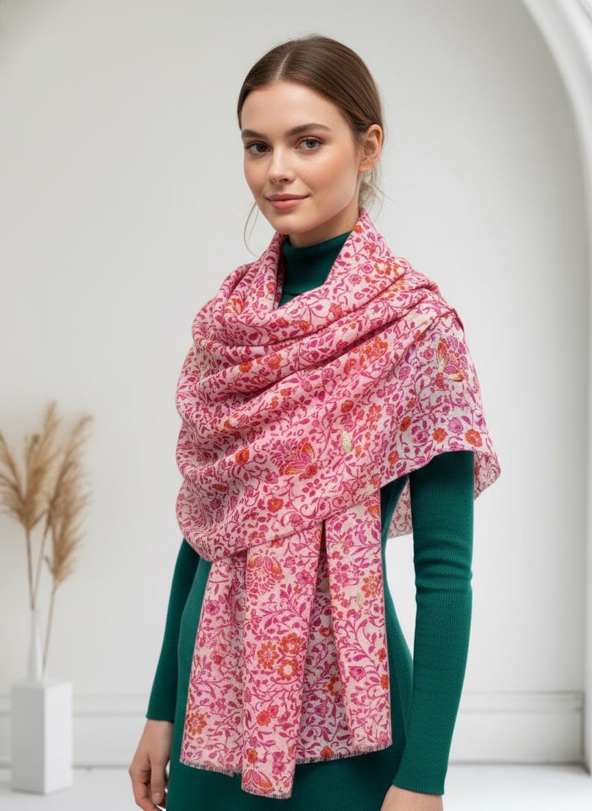 Gold Metallic Bluebell Flower Print Soft Scarf Scarves Wrap Shawl For Women Comes with a gift bag