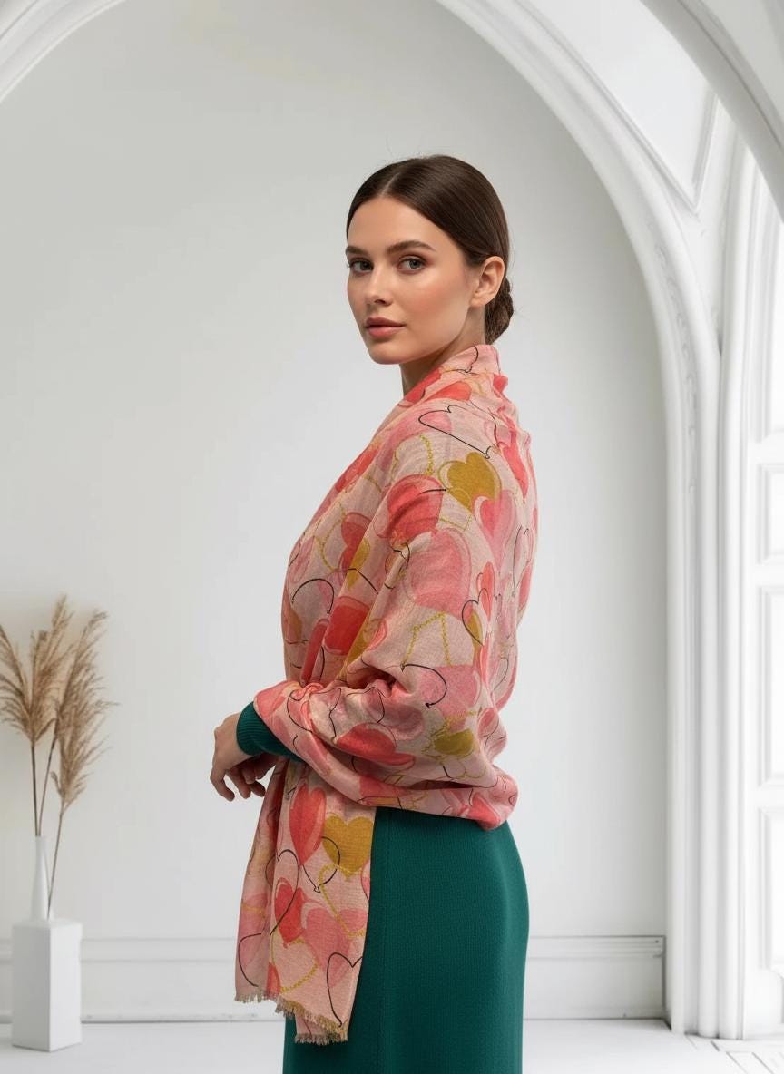 Love Heart Print Fashion Scarf Scarves Wrap Shawl For Women Comes with a gift bag