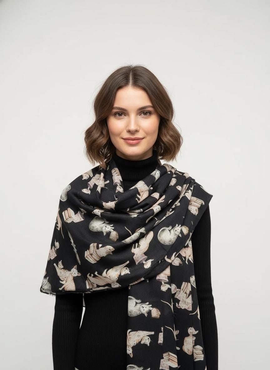 Cat Print Scarf All Seasons Shawl Wrap For Cat Lovers Comes with a gift bag