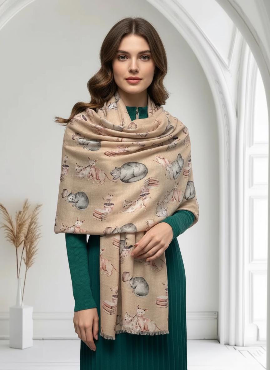 Cat Print Scarf All Seasons Shawl Wrap For Cat Lovers Comes with a gift bag