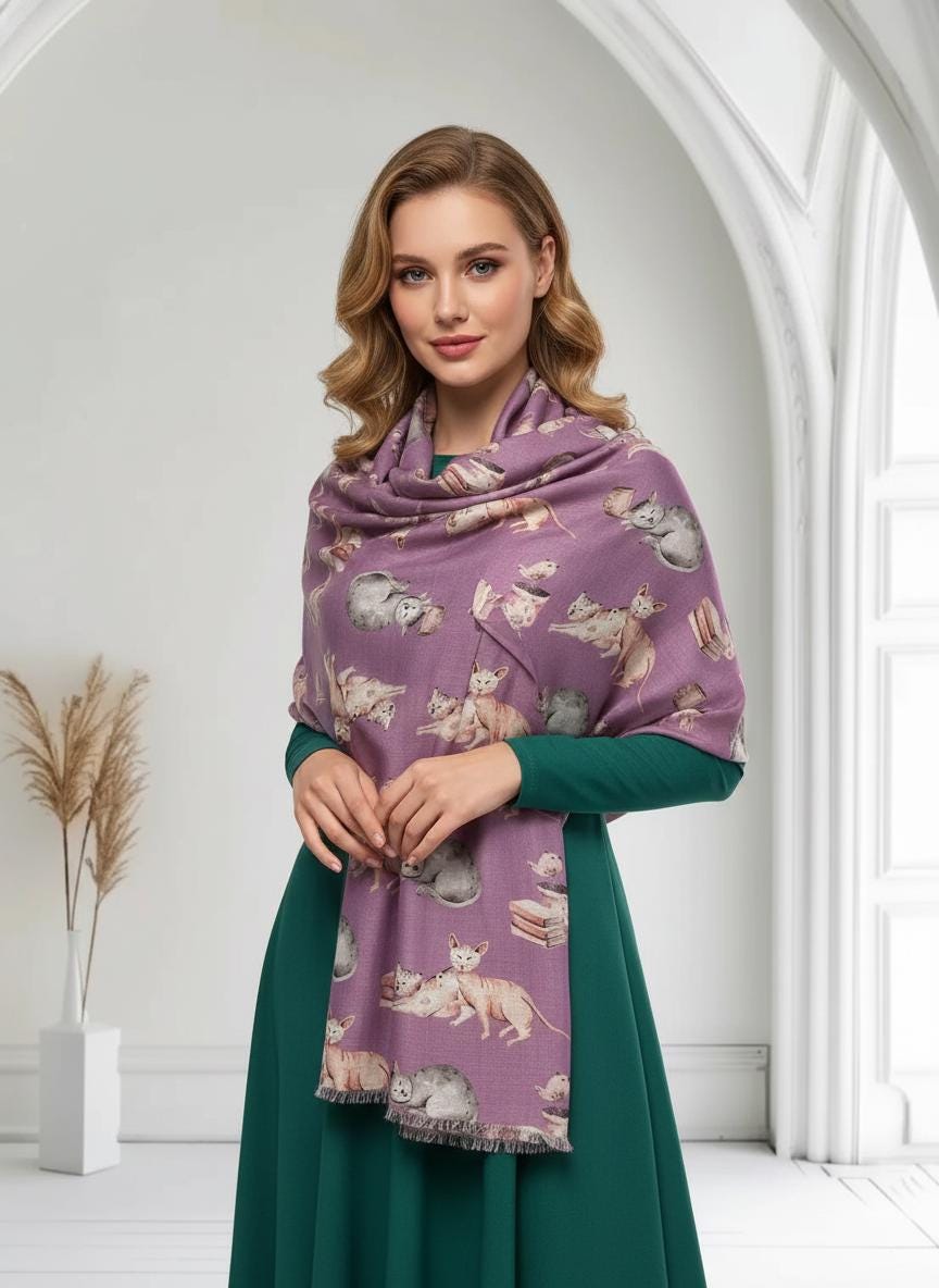 Cat Print Scarf All Seasons Shawl Wrap For Cat Lovers Comes with a gift bag