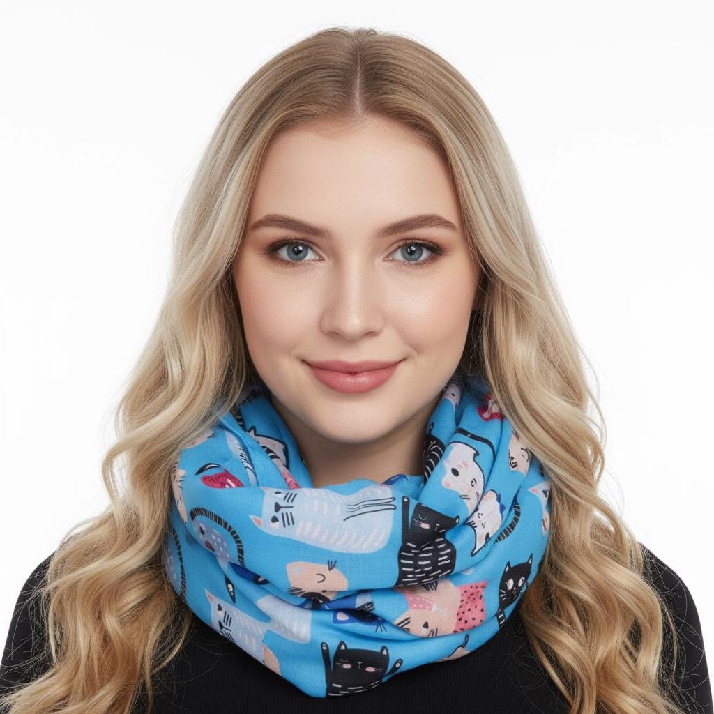 Cat Print Snood Infinity Scarf: Lightweight Cotton-Polyester Blend Comes with a gift bag