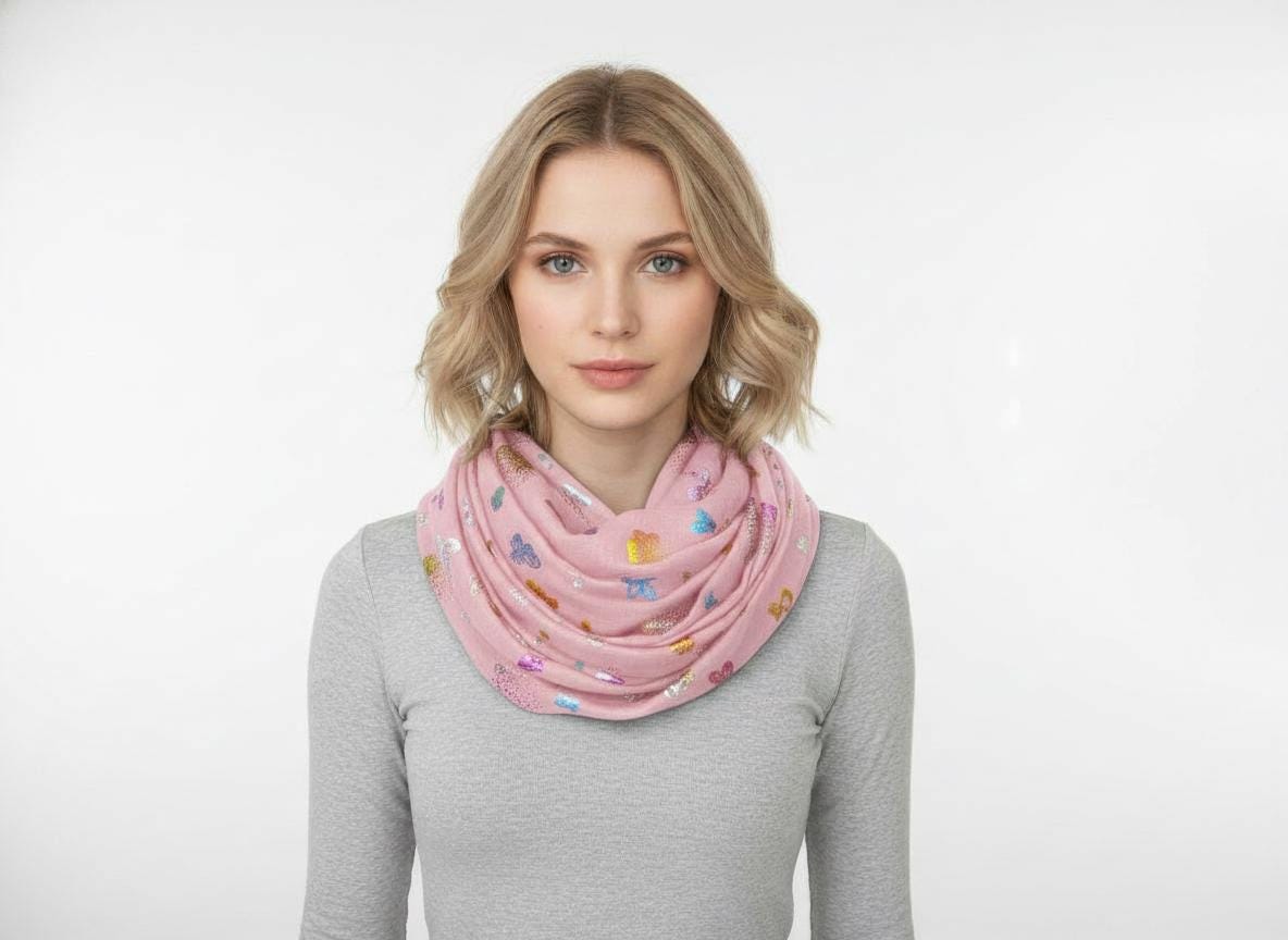 Lightweight Glitter Rainbow Butterfly Snood Infinity Scarf Comes with a gift bag