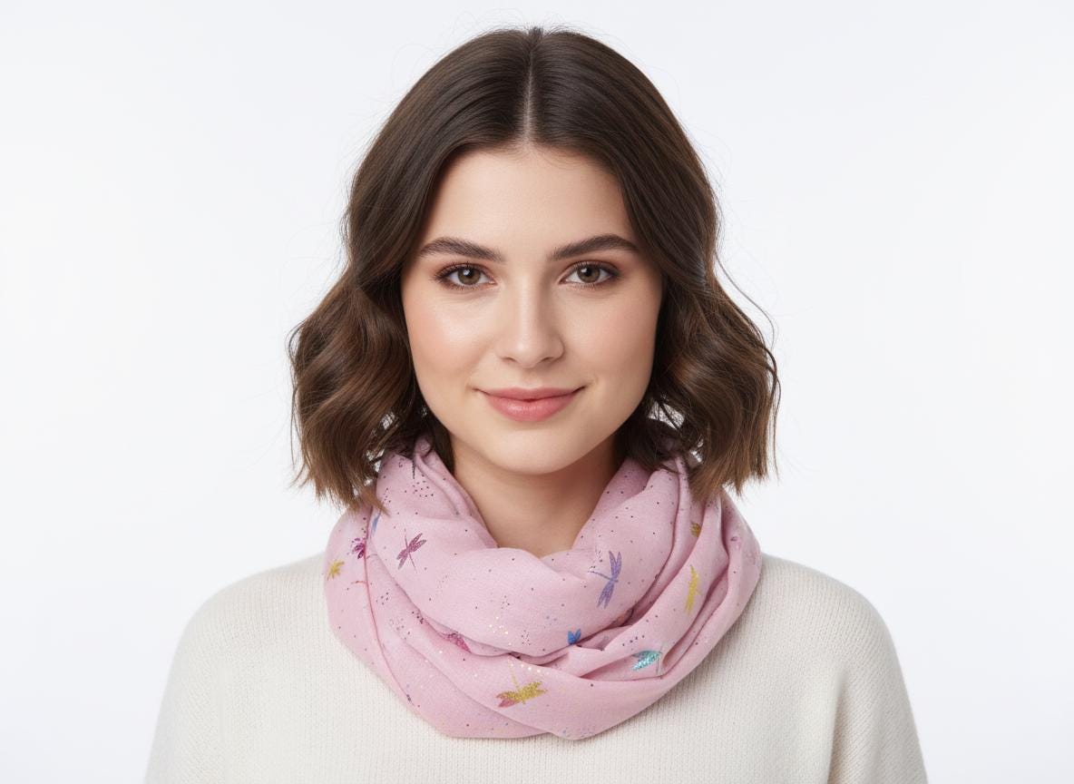 Glitter Dragonfly Print Ladies Celebrity Style Snood Infinity Scarf Comes with a gift bag