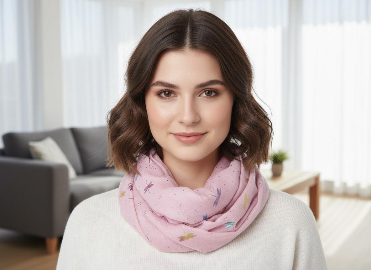 Glitter Dragonfly Print Ladies Celebrity Style Snood Infinity Scarf Comes with a gift bag
