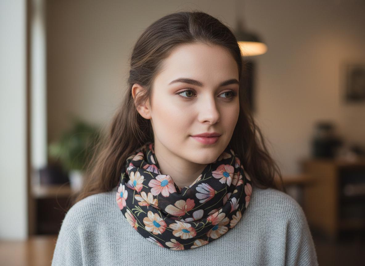 Lightweight Daisy Flower Print Snood Infinity Scarf For Her Comes with a gift bag