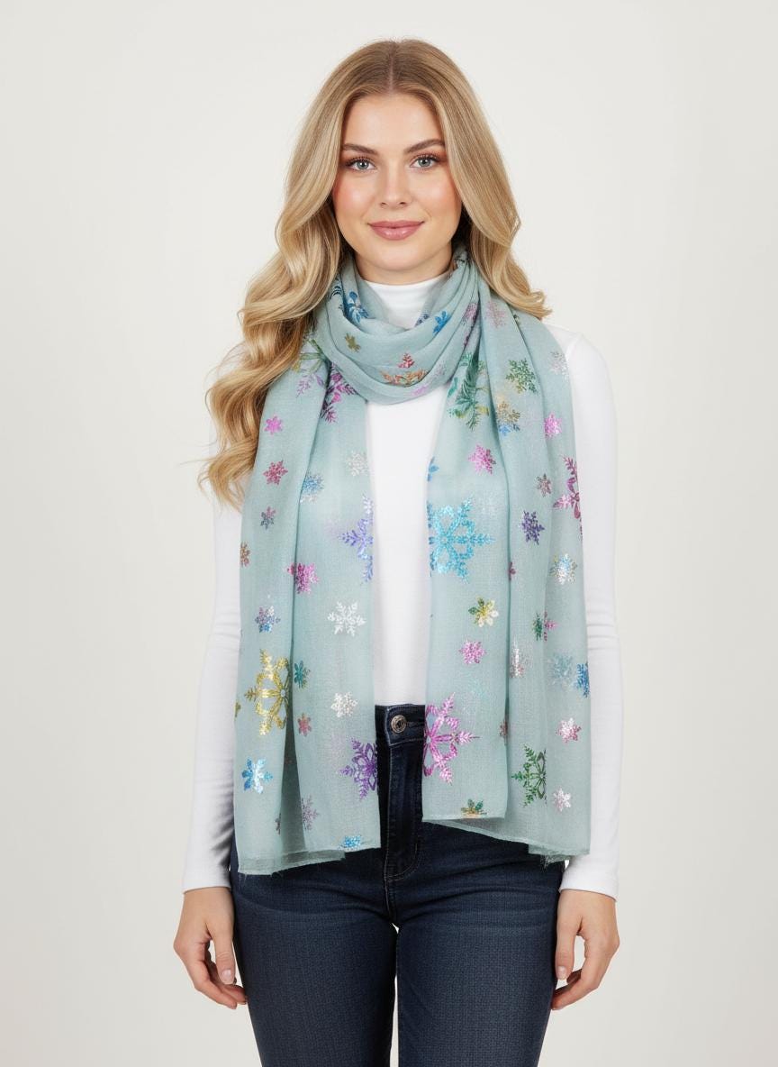 Glitter Snowflake Print Ladies Celebrity Style Scarves Scarf Wrap Comes with a gift bag