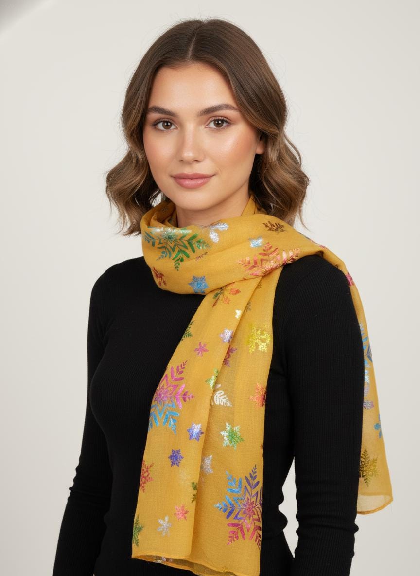 Glitter Snowflake Print Ladies Celebrity Style Scarves Scarf Wrap Comes with a gift bag
