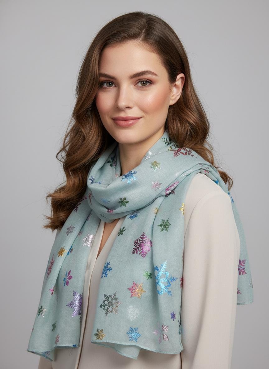 Glitter Snowflake Print Ladies Celebrity Style Scarves Scarf Wrap Comes with a gift bag