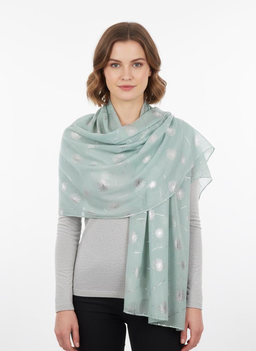 Glitter Foil Dandelion Print Scarf For Women Comes with a gift bag