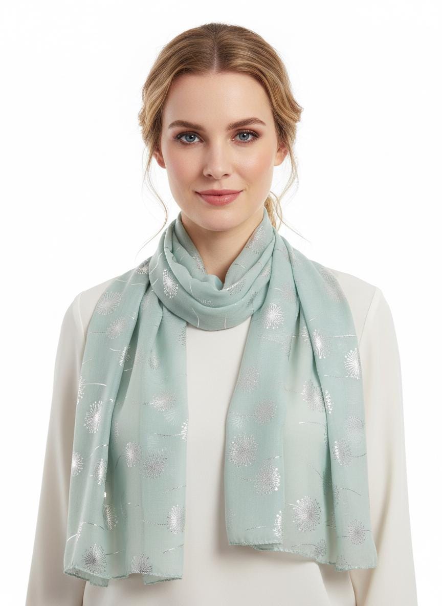 Glitter Foil Dandelion Print Scarf For Women Comes with a gift bag