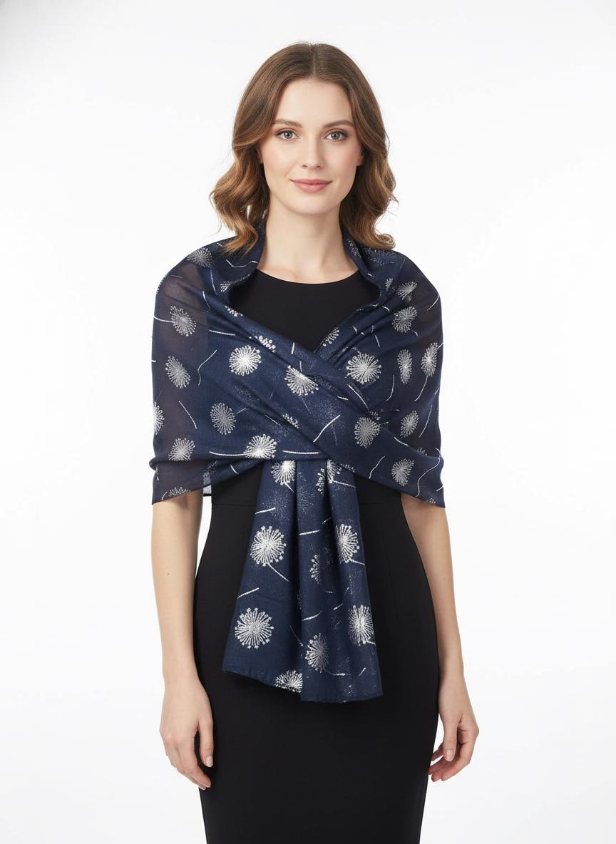 Glitter Foil Dandelion Print Scarf For Women Comes with a gift bag