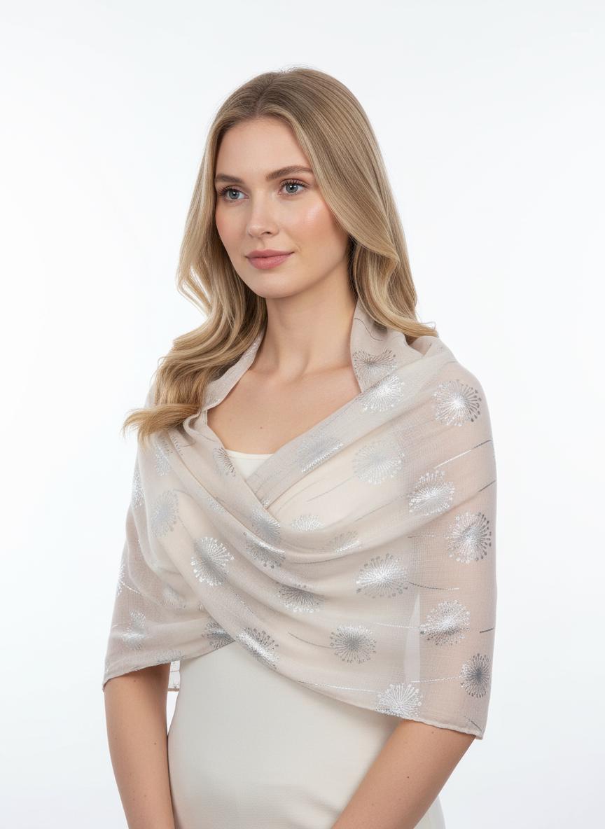 Glitter Foil Dandelion Print Scarf For Women Comes with a gift bag