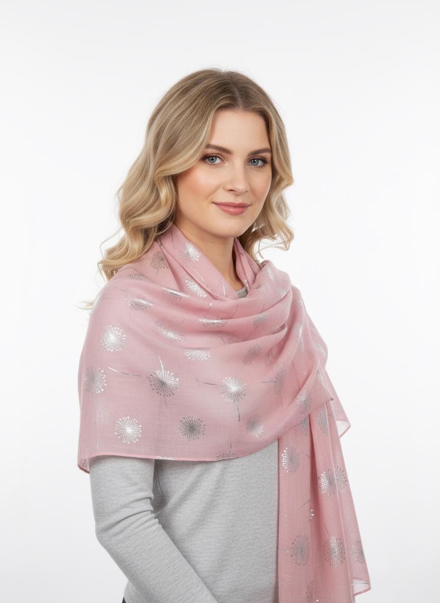 Glitter Foil Dandelion Print Scarf For Women Comes with a gift bag