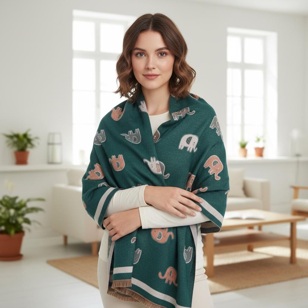 Elephant Scarf Warm Pashmina Wrap Gift for Her Comes with a gift bag