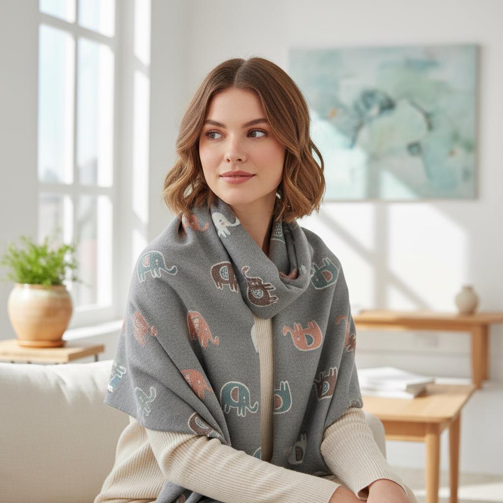 Elephant Scarf Warm Pashmina Wrap Gift for Her Comes with a gift bag