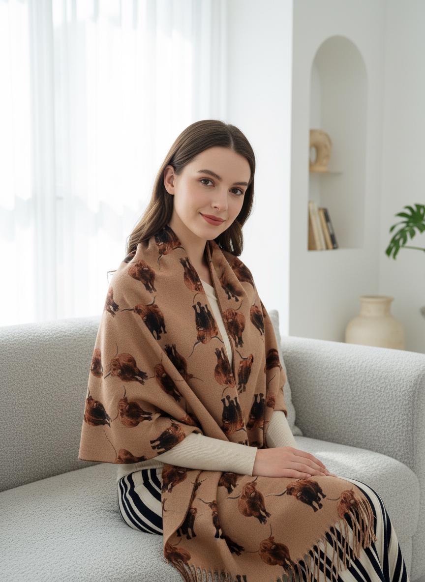 Scottish Highland Cow Printed Scarf Scarves Wrap Cashmere Feel Comes with a gift bag