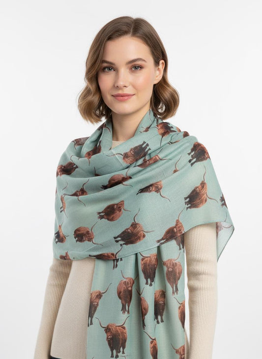 Scottish Highland Cow Printed Scarf with Horns Print Scarves Wrap Comes with a gift bag
