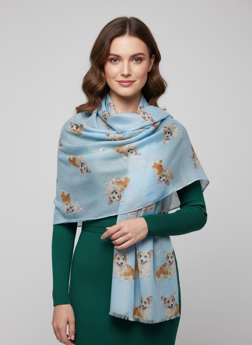 Corgi Dog Print Soft Scarf For Dog Lovers Comes with a gift bag
