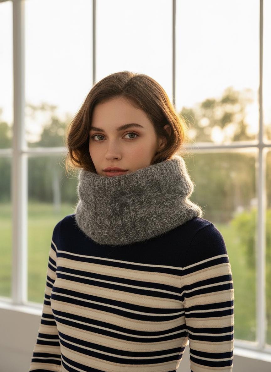Knitted Aran Style Pattern Snood Soft Infinity Scarf For Winter Comes with a gift bag
