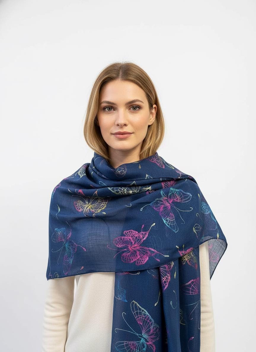 Glitterf Butterfly Print Ladies Celebrity Style Scarves Scarf Wrap Comes with a gift bag