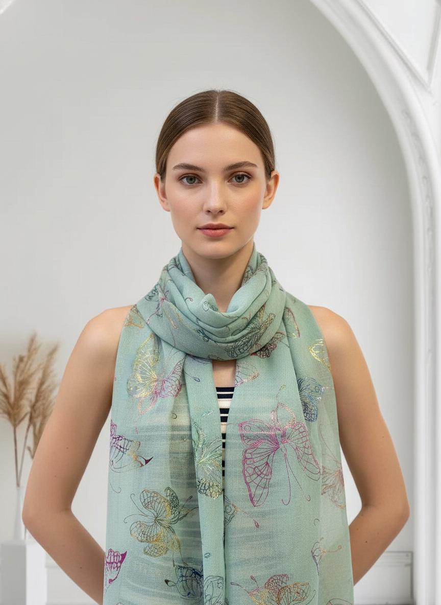 Glitterf Butterfly Print Ladies Celebrity Style Scarves Scarf Wrap Comes with a gift bag