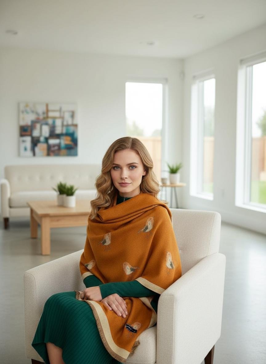 Robin Bird Scarf Warm Polyester Wrap Shawl With A Magnetic Brooch Comes with a gift bag