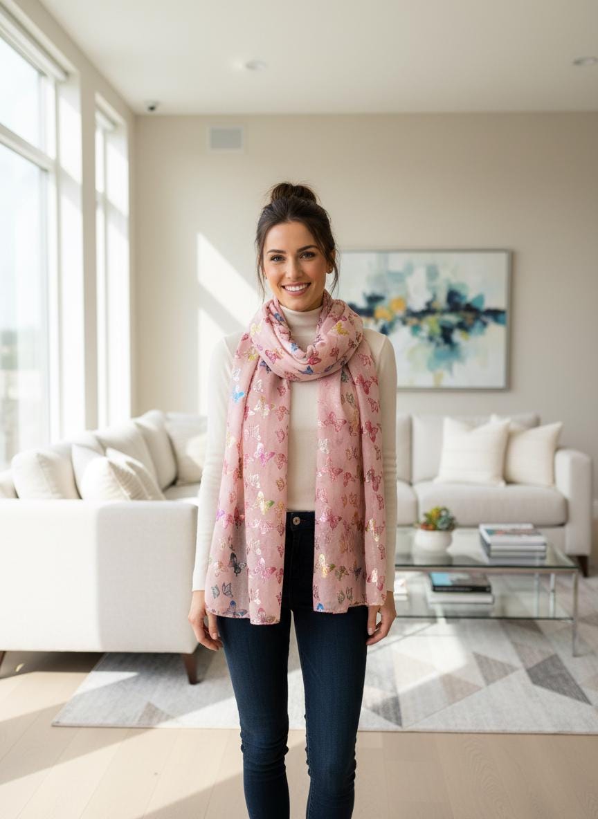 Rainbow Butterfly Print Ladies Celebrity Style Scarves Scarf Wrap Comes with a gift bag