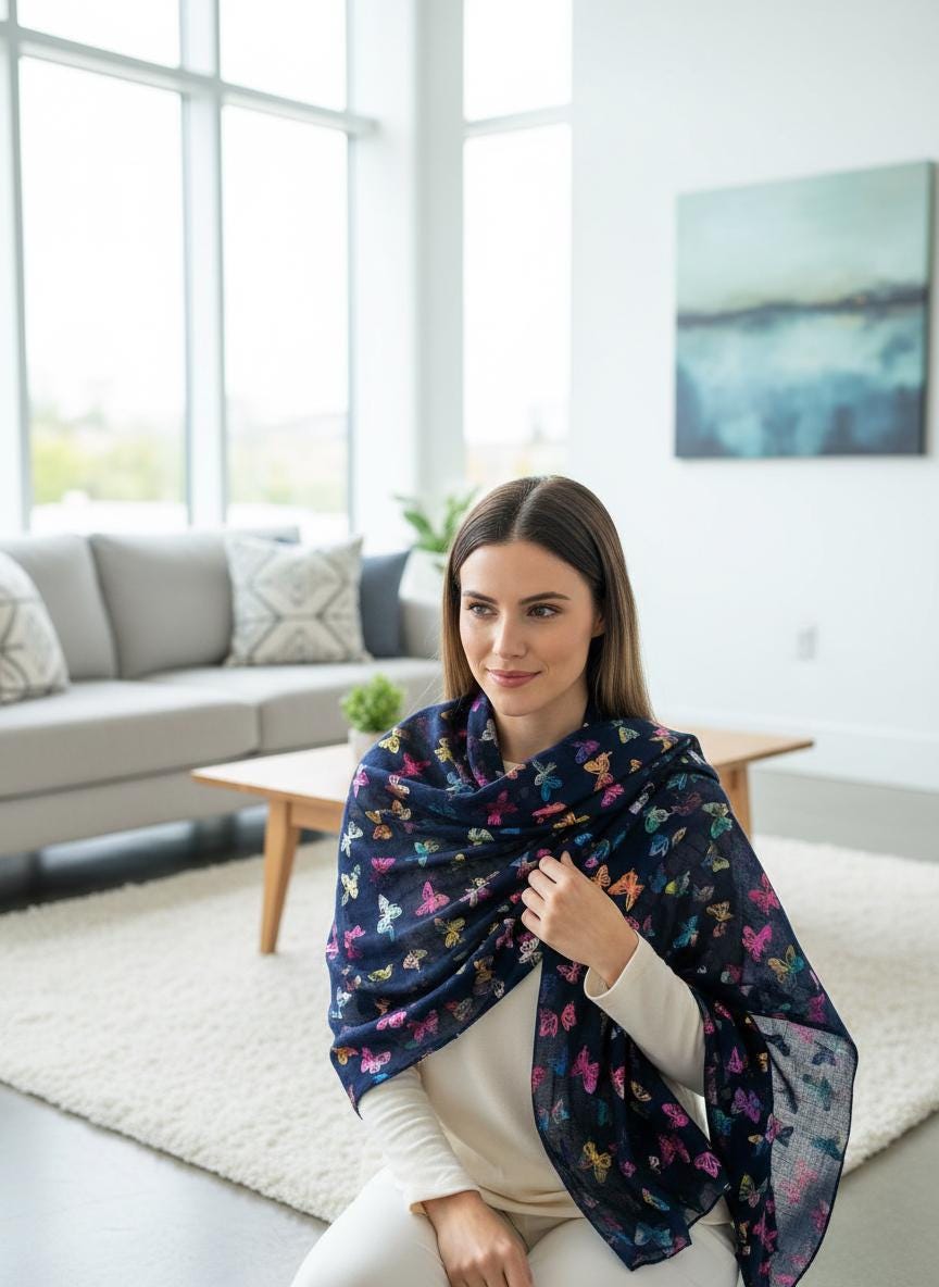 Rainbow Butterfly Print Ladies Celebrity Style Scarves Scarf Wrap Comes with a gift bag