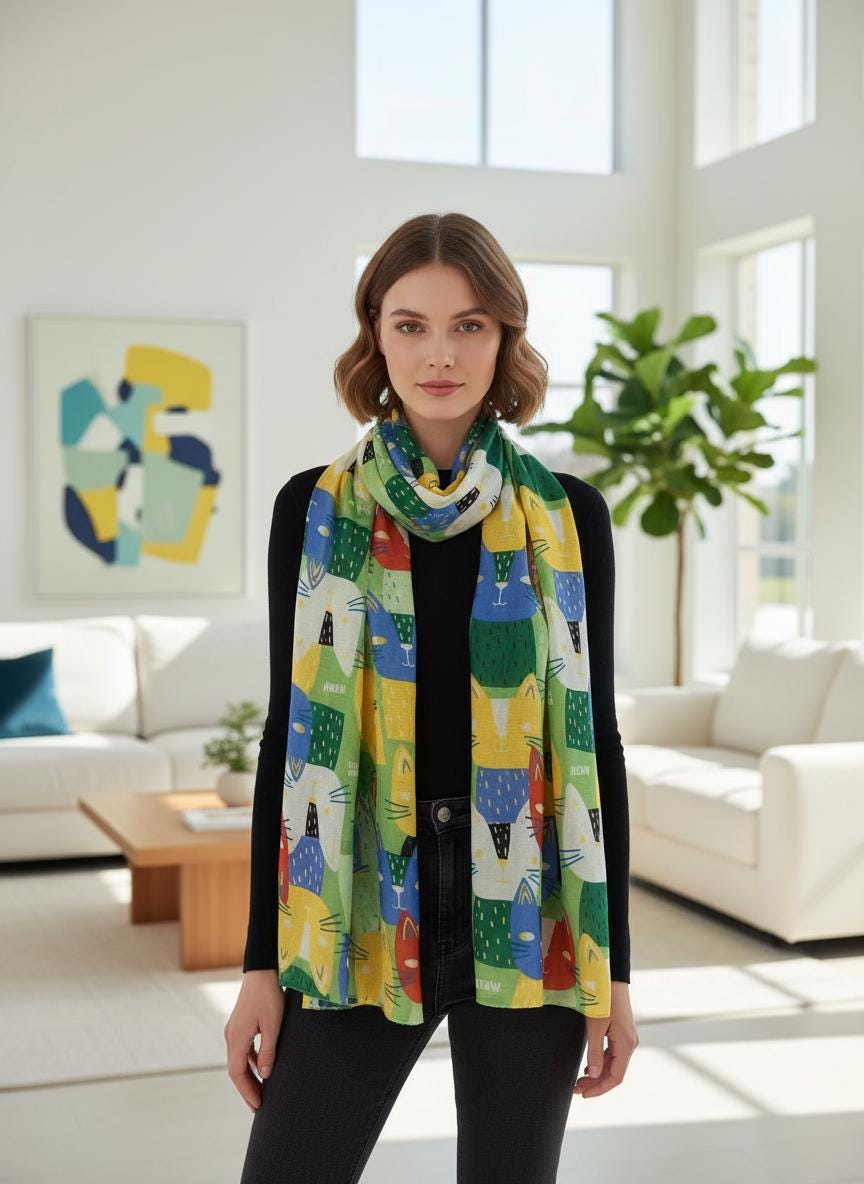 Cat Print Shawl Wrap Scarf All Seasons Scarves For Cat Lovers Comes with a gift bag