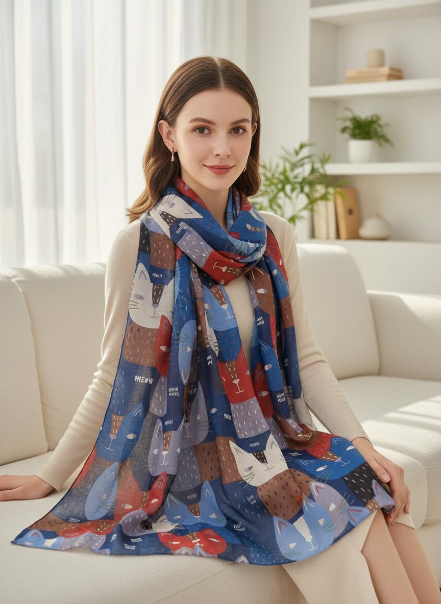 Cat Print Shawl Wrap Scarf All Seasons Scarves For Cat Lovers Comes with a gift bag