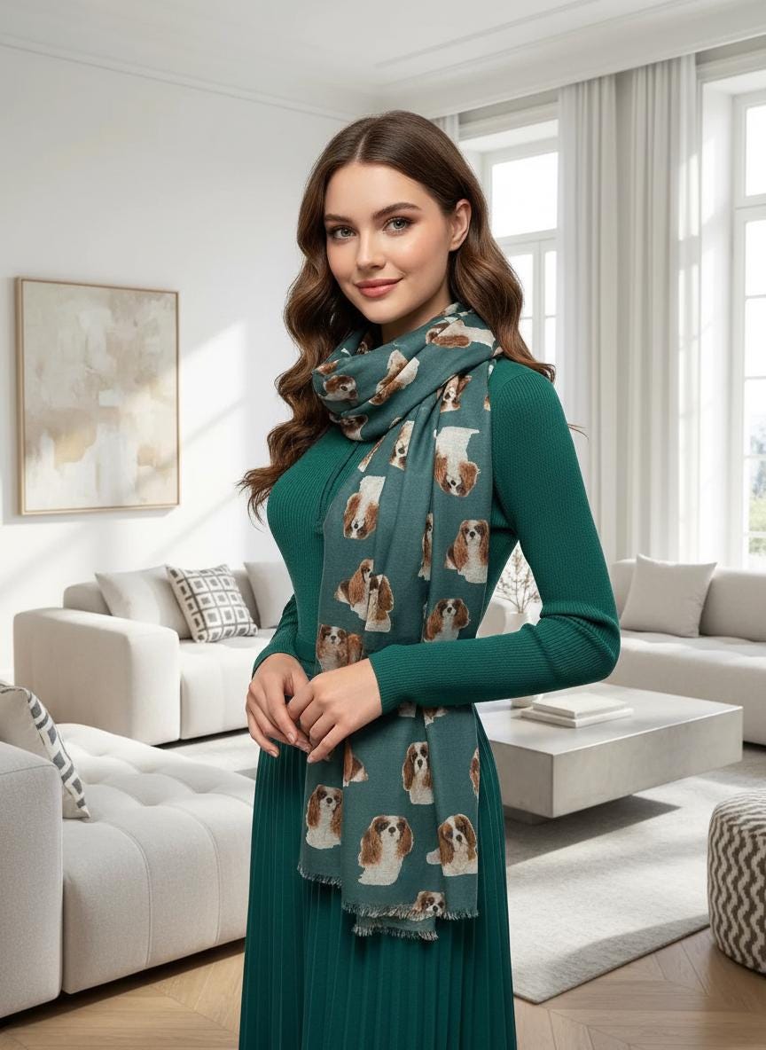 Cavalier King Charles Scarf | Dog Print Wrap | Women's Scarf For Dog Lovers Comes with a gift bag
