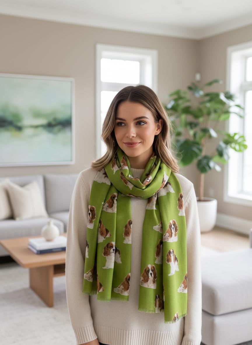 Cavalier King Charles Scarf | Dog Print Wrap | Women's Scarf For Dog Lovers Comes with a gift bag