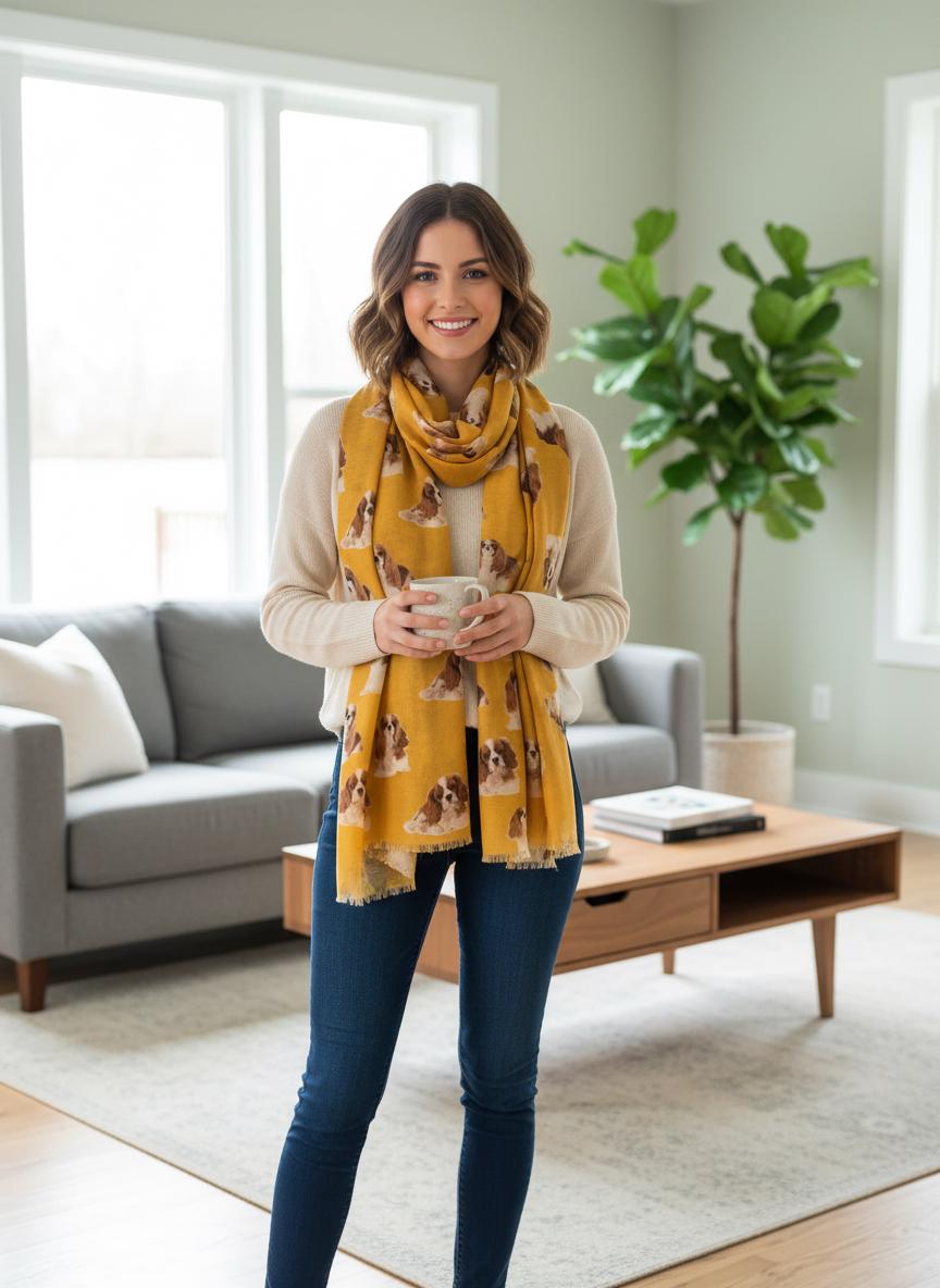 Cavalier King Charles Scarf | Dog Print Wrap | Women's Scarf For Dog Lovers Comes with a gift bag
