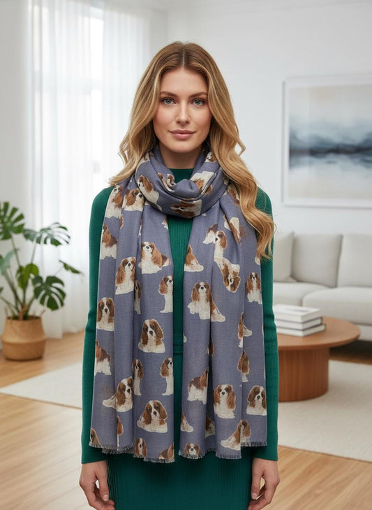 Cavalier King Charles Scarf | Dog Print Wrap | Women's Scarf For Dog Lovers Comes with a gift bag