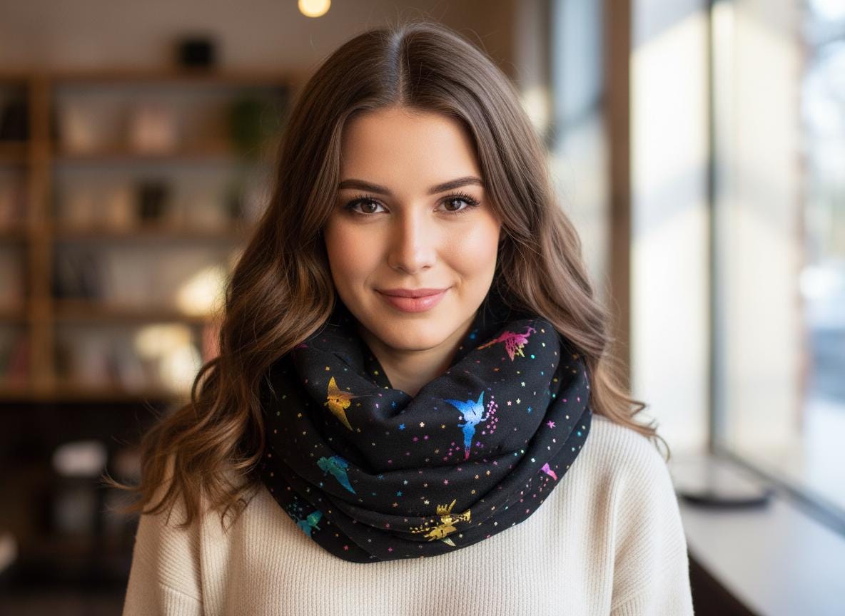 Lightweight Glitter Fairy Print Snood Warm Winter Infinity Scarf Comes with a gift bag