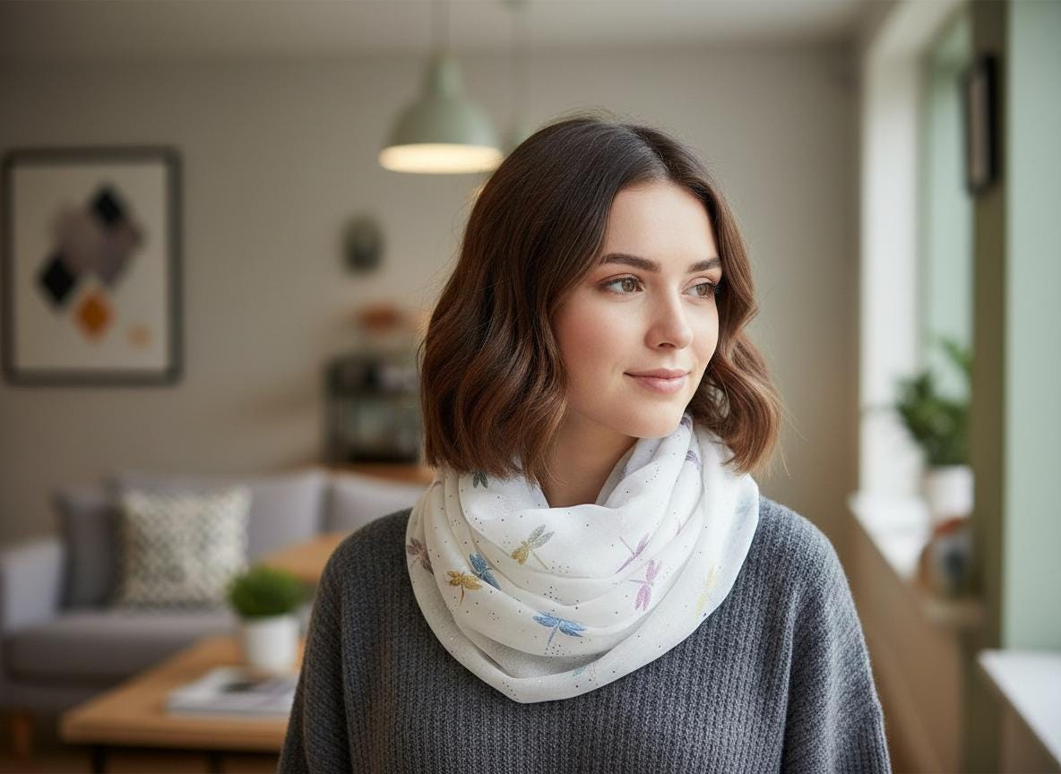 Glitter Dragonfly Print Ladies Celebrity Style Snood Infinity Scarf Comes with a gift bag