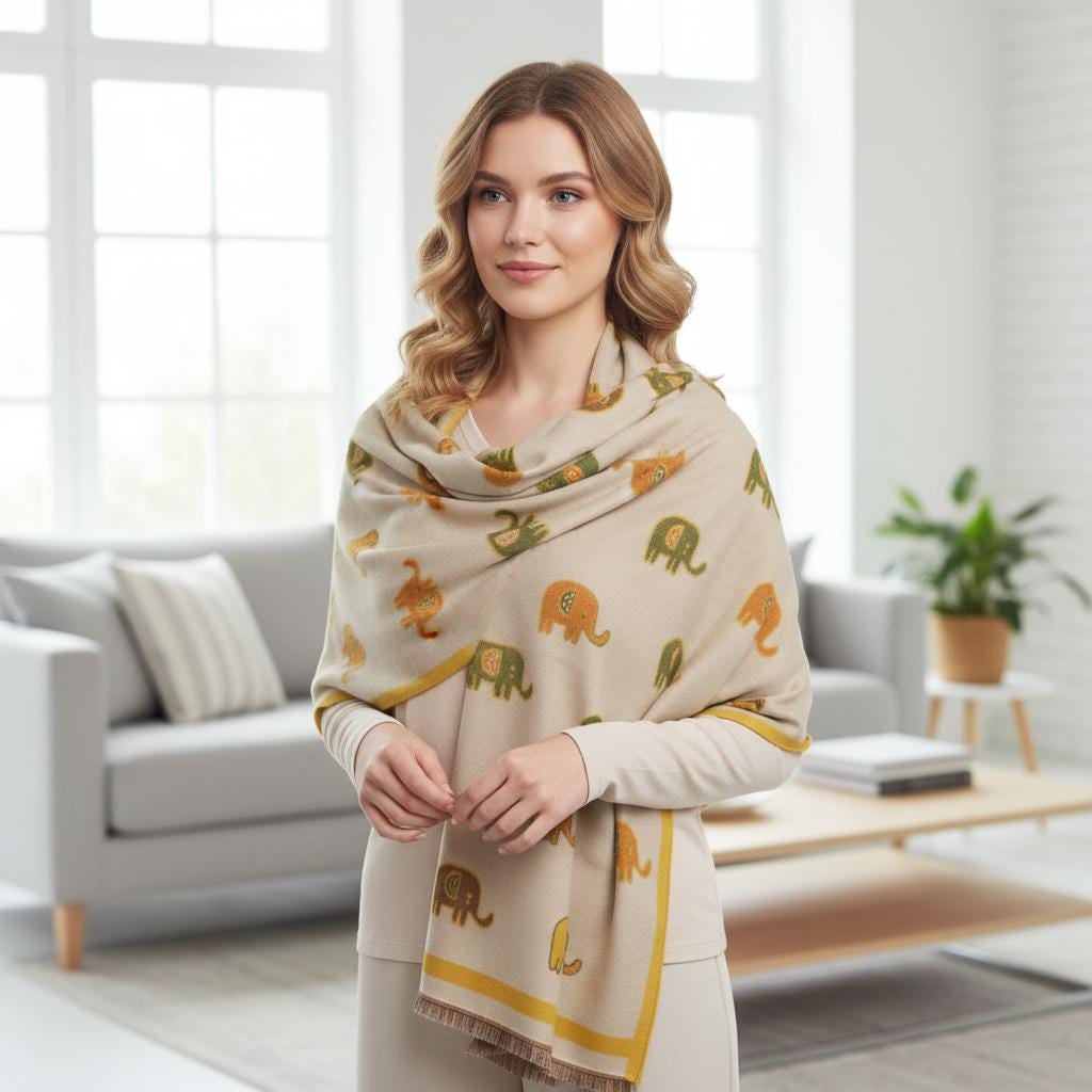 Elephant Scarf Warm Pashmina Wrap Gift for Her Comes with a gift bag
