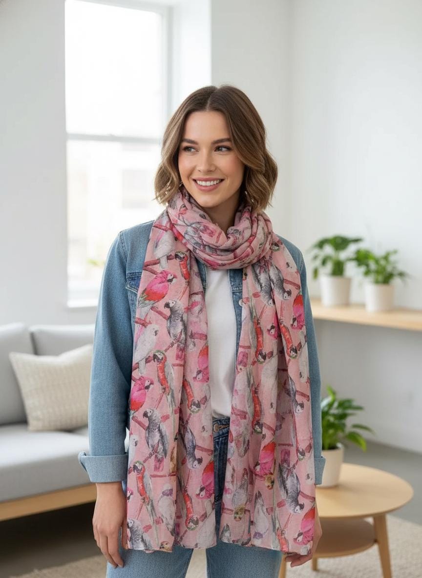Parrots Tropical Accessories Bird Lover Gift Parrot-Themed Accessory Vibrant Fashion Scarf Comes with a gift bag