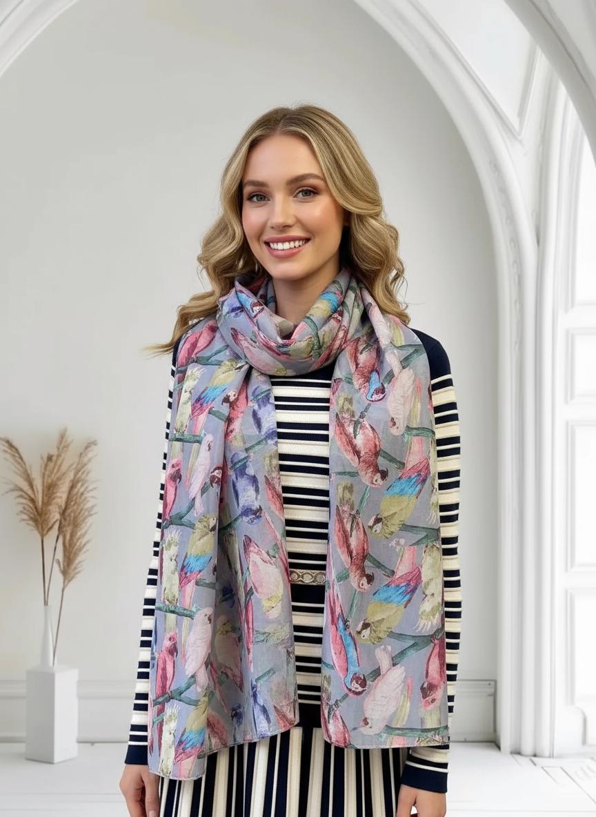Parrots Tropical Accessories Bird Lover Gift Parrot-Themed Accessory Vibrant Fashion Scarf Comes with a gift bag